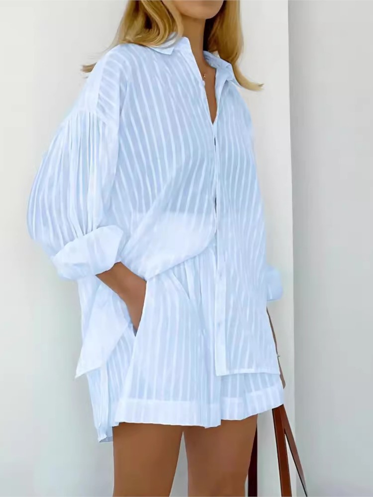 Puff Sleeve Blouse - 2024 Spring Summer Solid Cotton Short