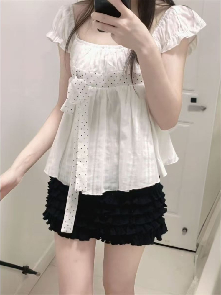Cute Korean Fashion Polka Dot  - Puff Sleeve Blouse review and price