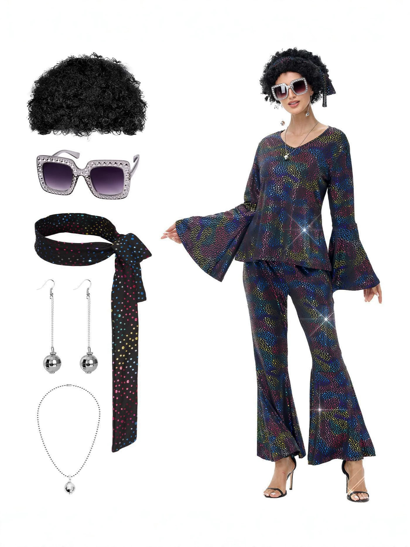 Disco 70s Retro Cosplay Costum - Women'S Fashion From The 70S review and price