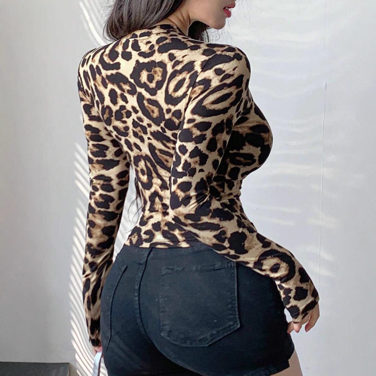 Women Leopard Print Zip Up Lon - Women Fashion Jackets review and price